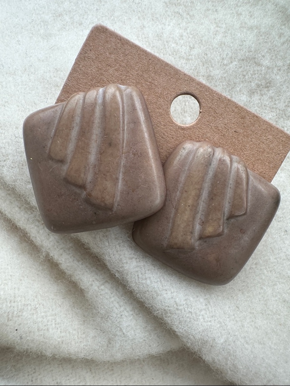 Genuine Lucite Vintage Brown Geometric Post-Back Earrings